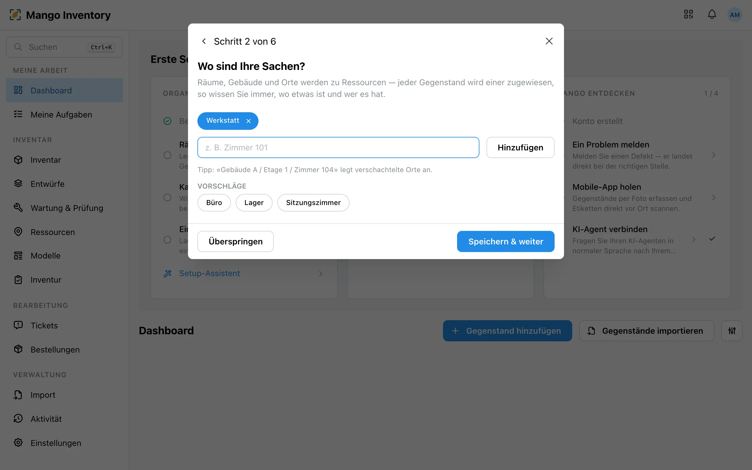 Assistent-Schritt Standorte