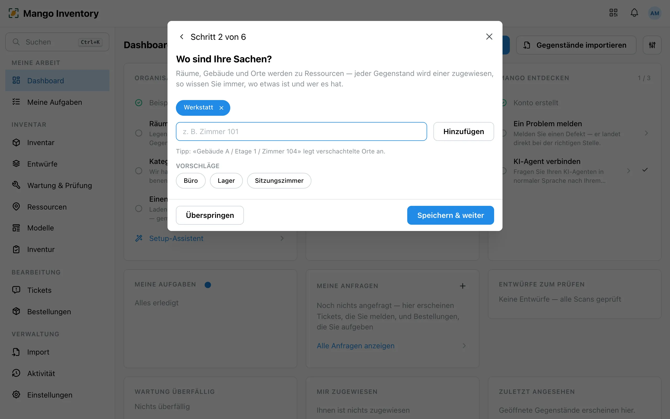 Assistent-Schritt Standorte