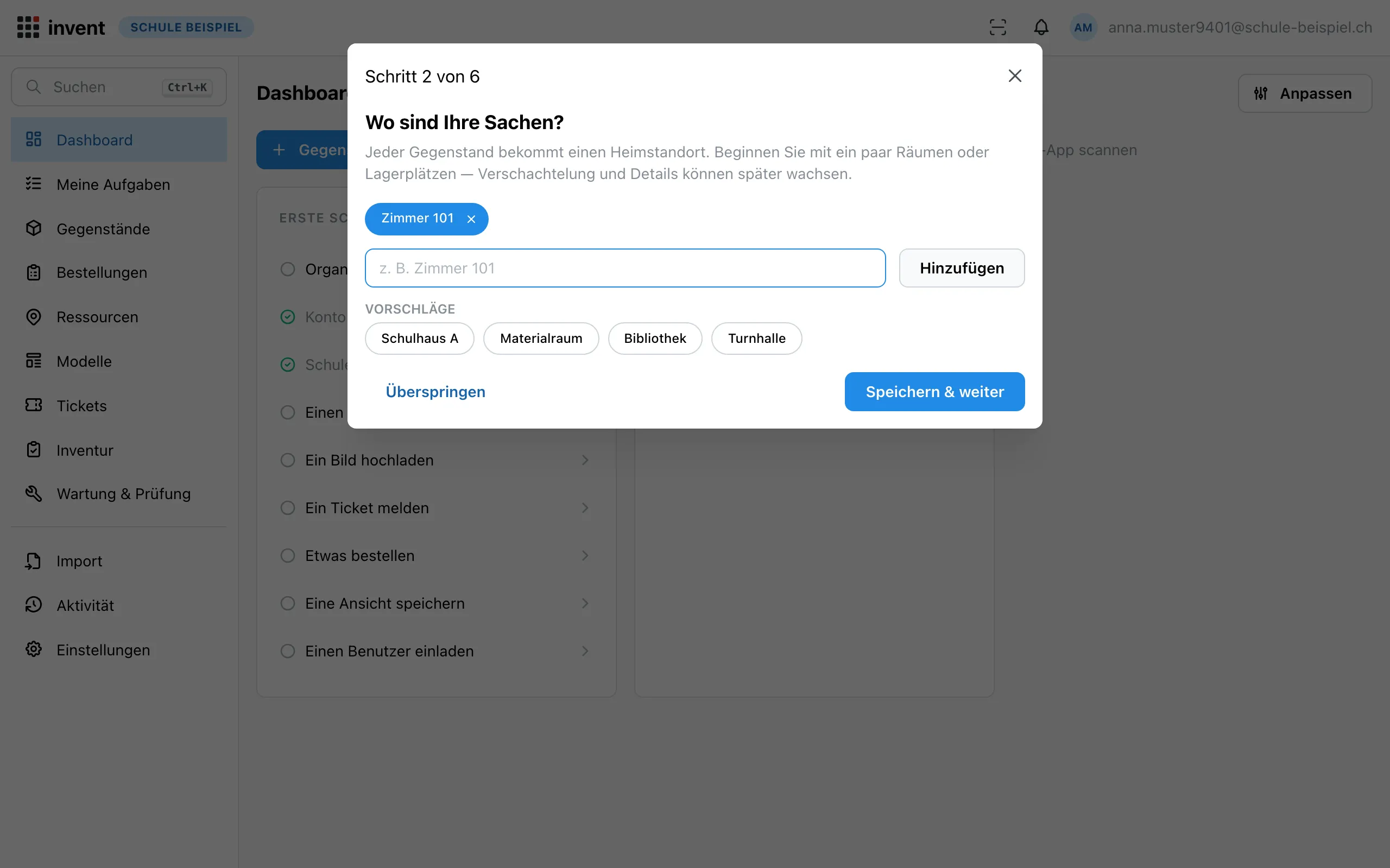 Assistent-Schritt Standorte