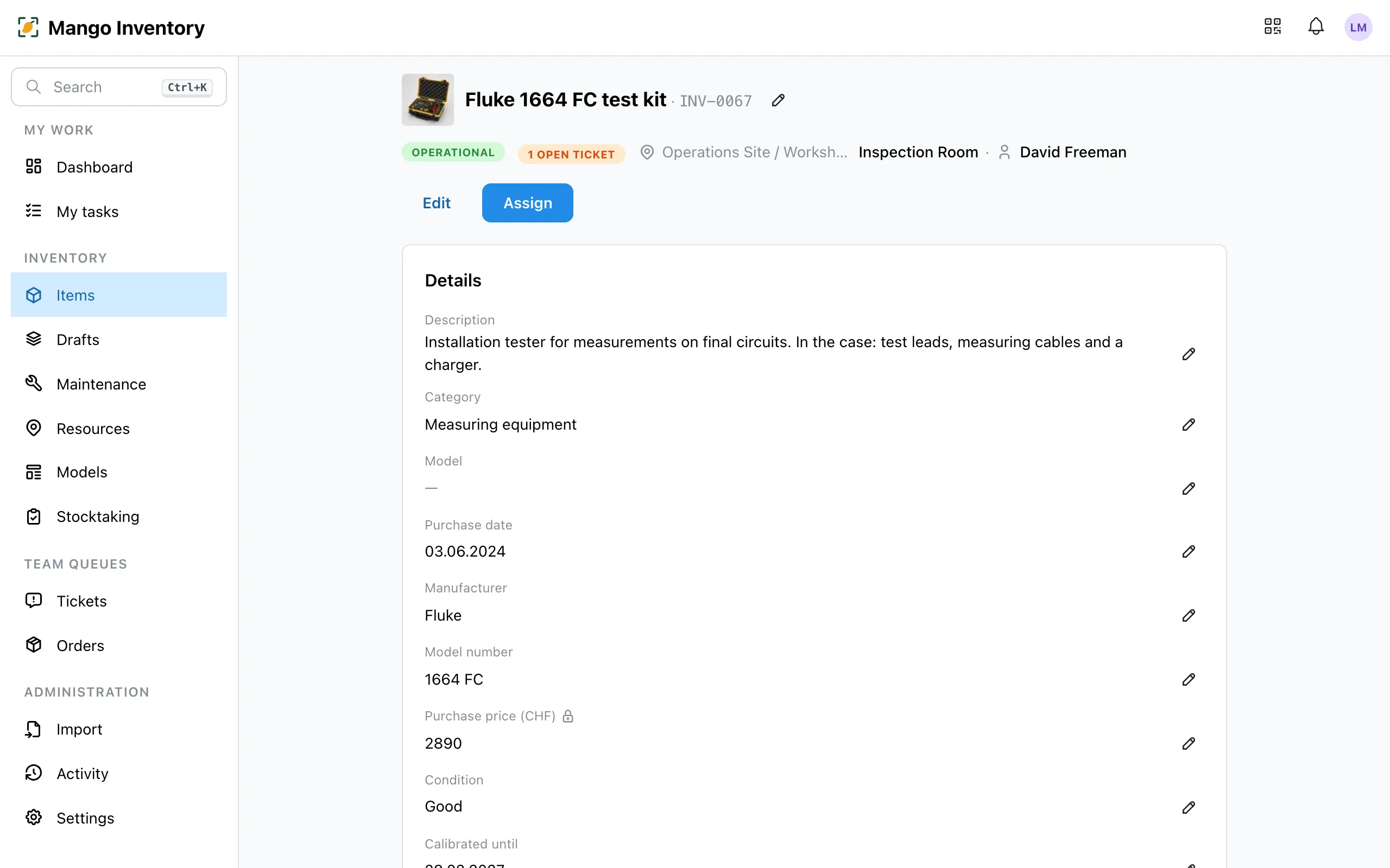 An item's detail page