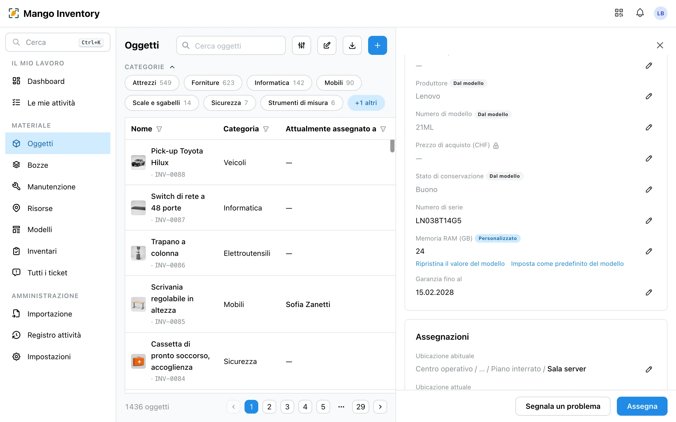Un apparecchio con le indicazioni «Dal modello» e «Personalizzato»