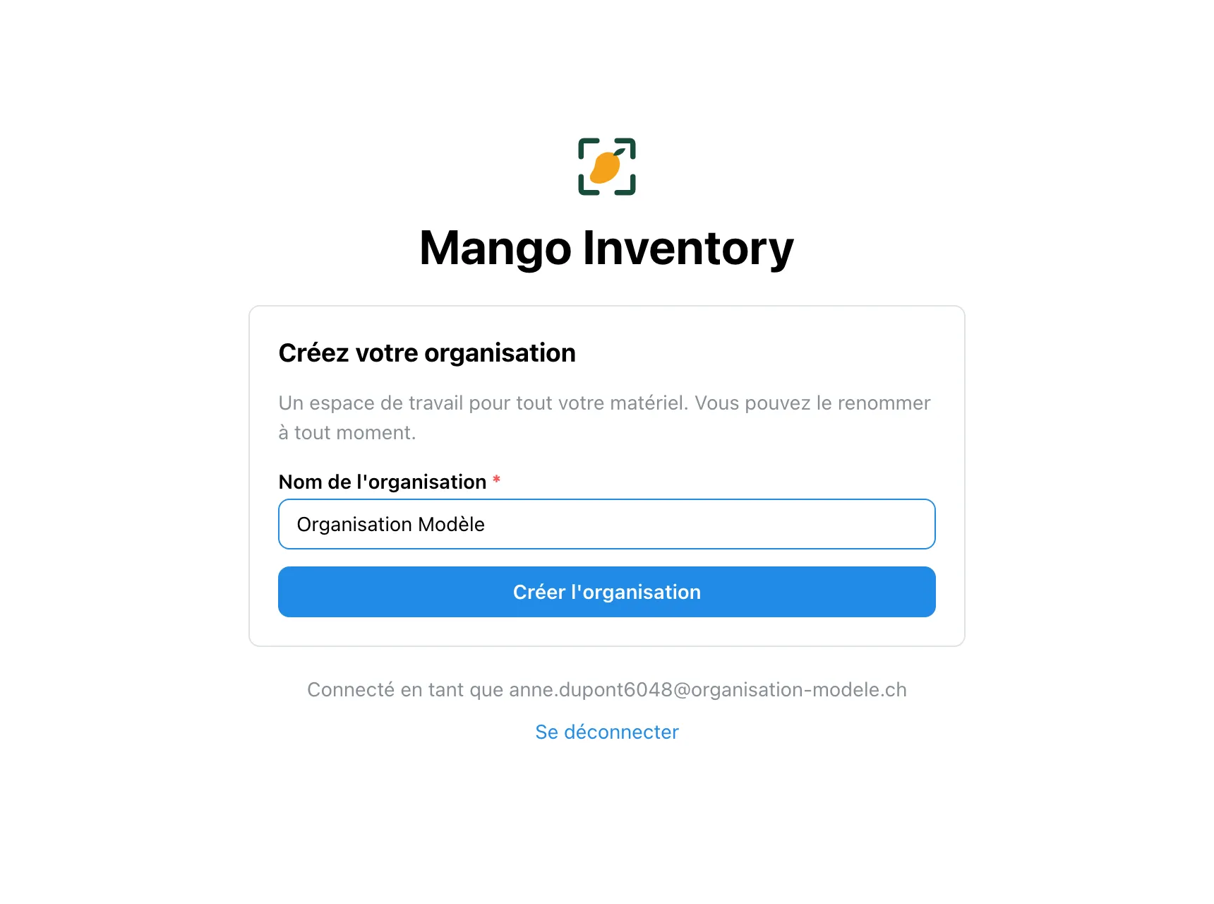 Création d'une organisation
