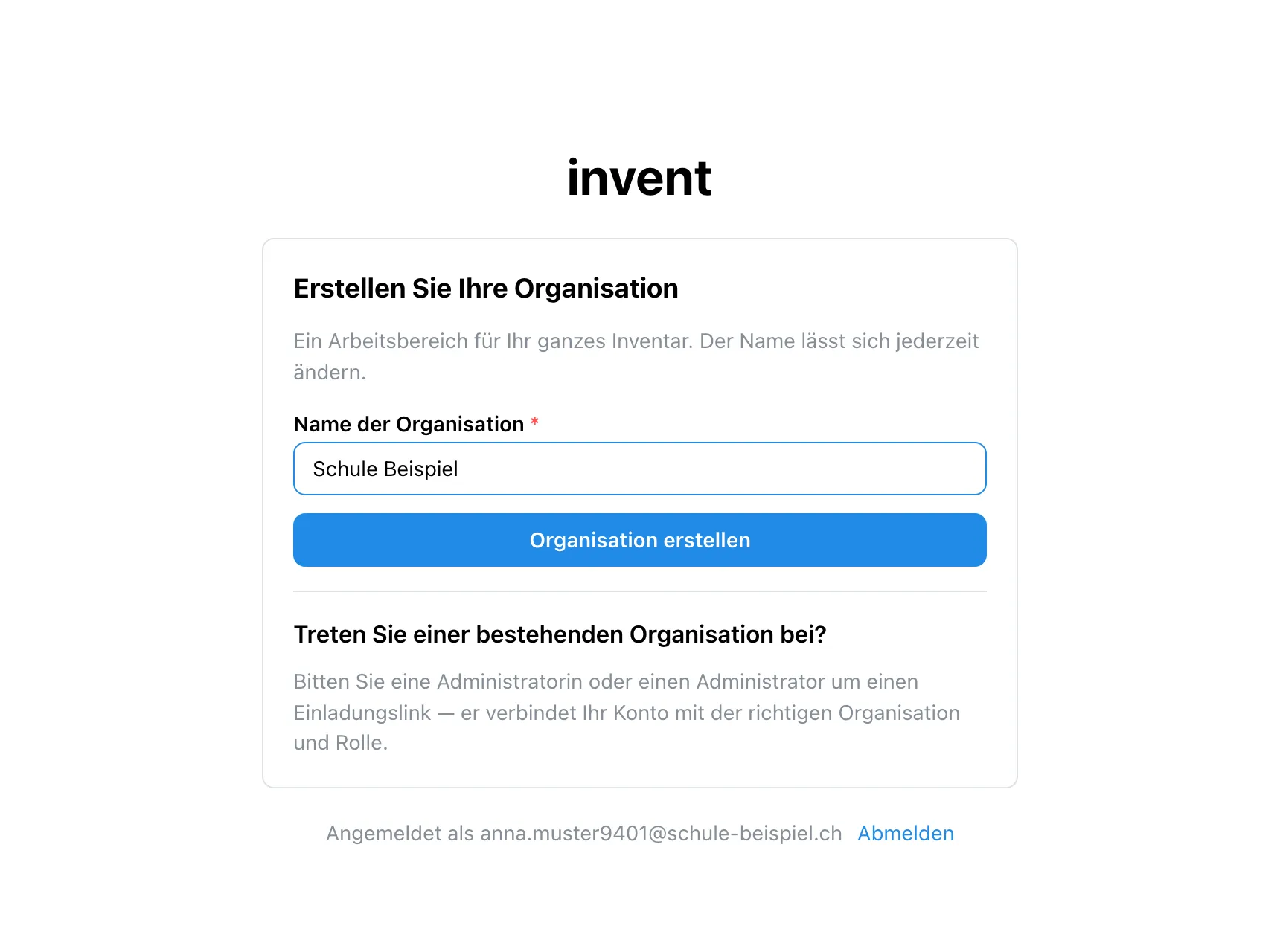Organisation erstellen