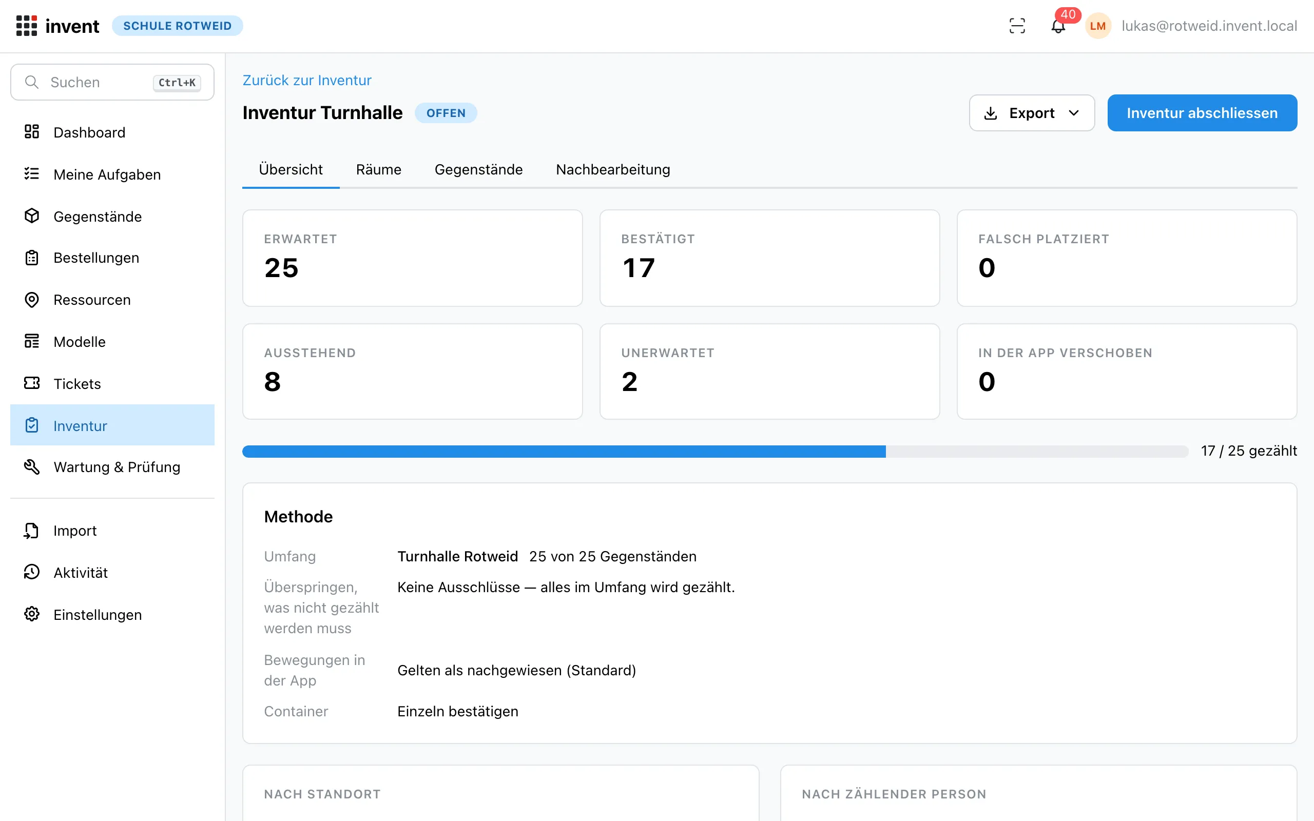 Inventur-Sitzung mit Zählerständen