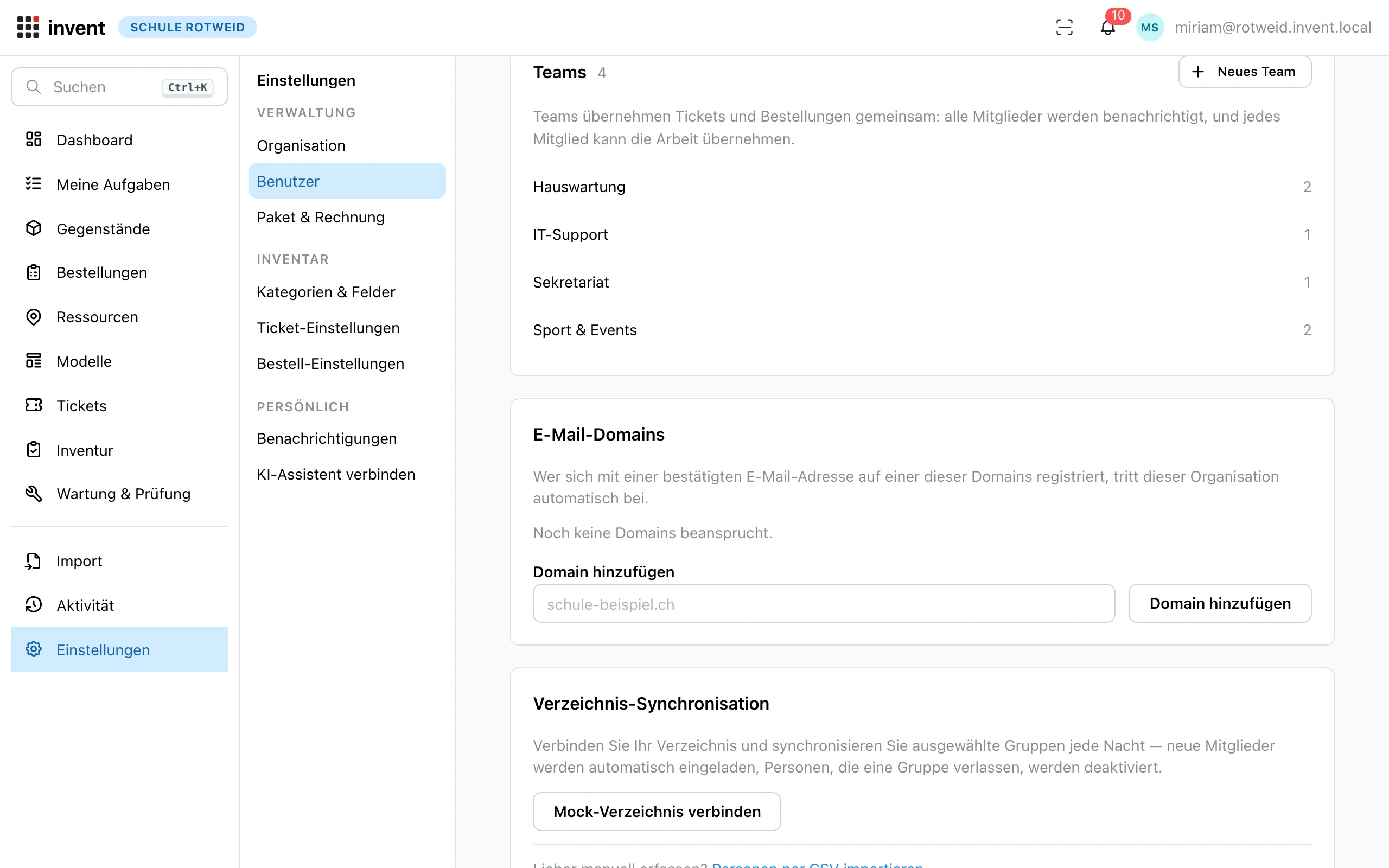 Benutzer-Einstellungen mit E-Mail-Domains und Verzeichnis-Synchronisation