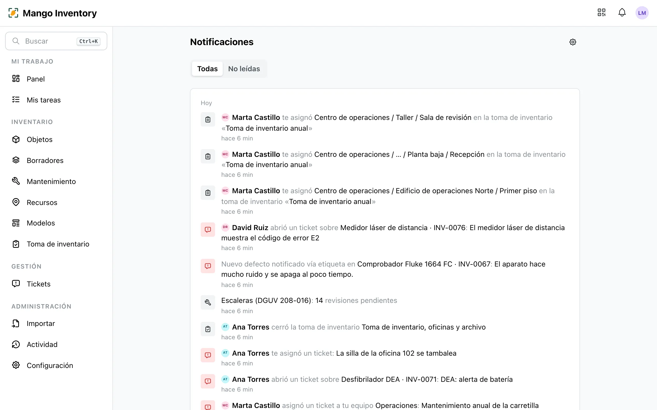 Historial de notificaciones