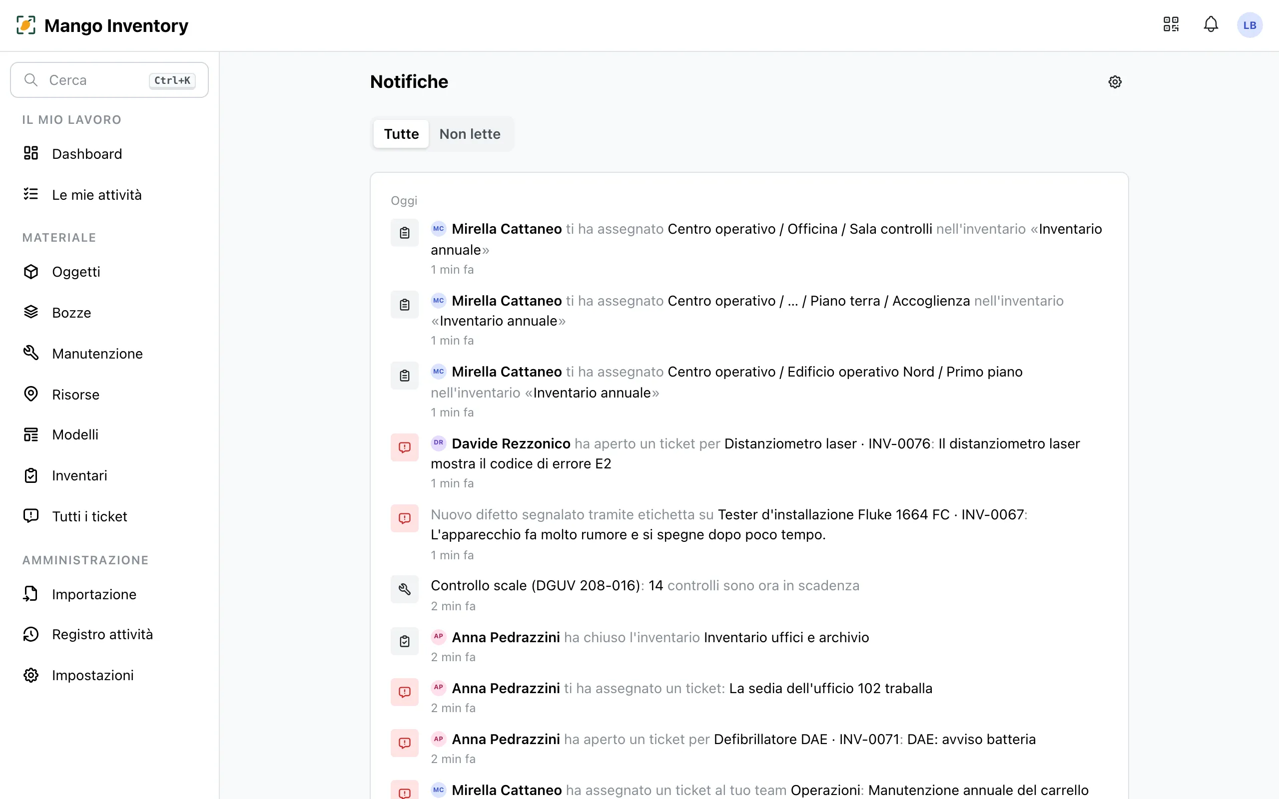 Cronologia delle notifiche