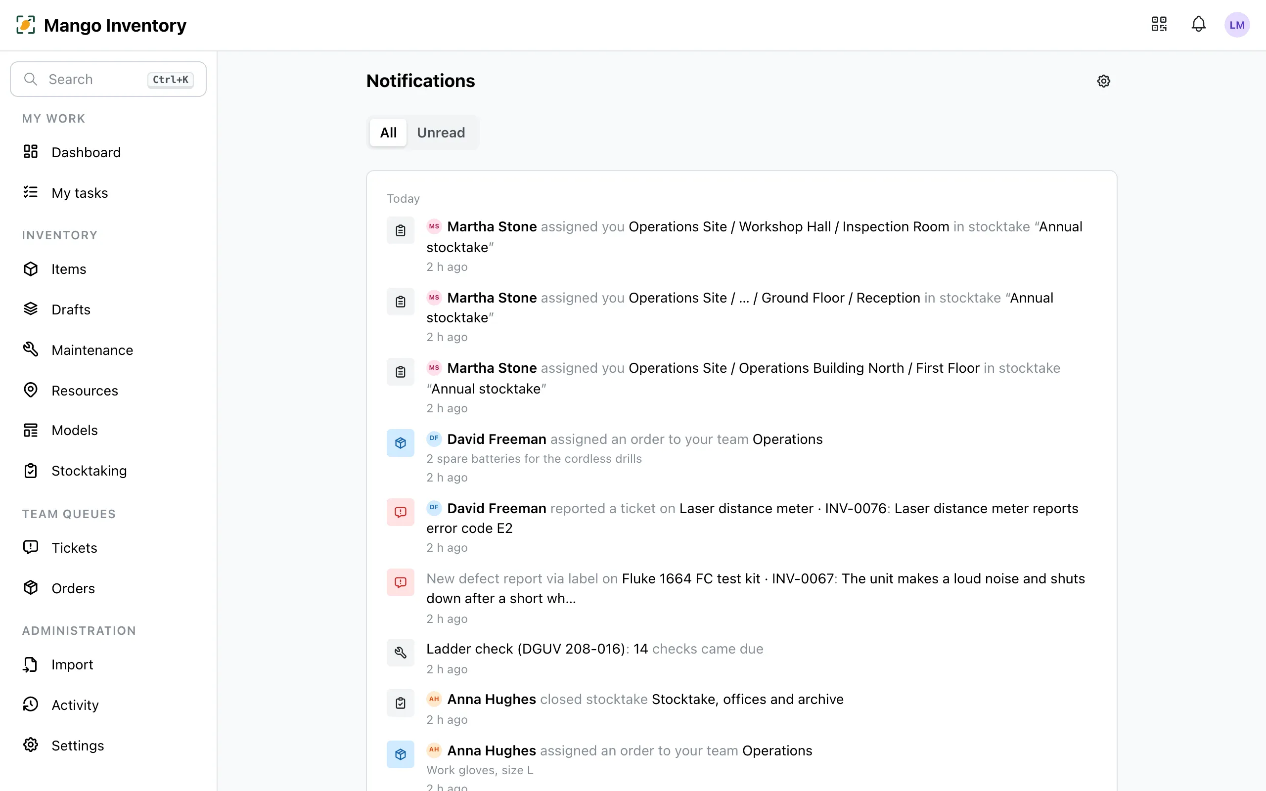 Notification history
